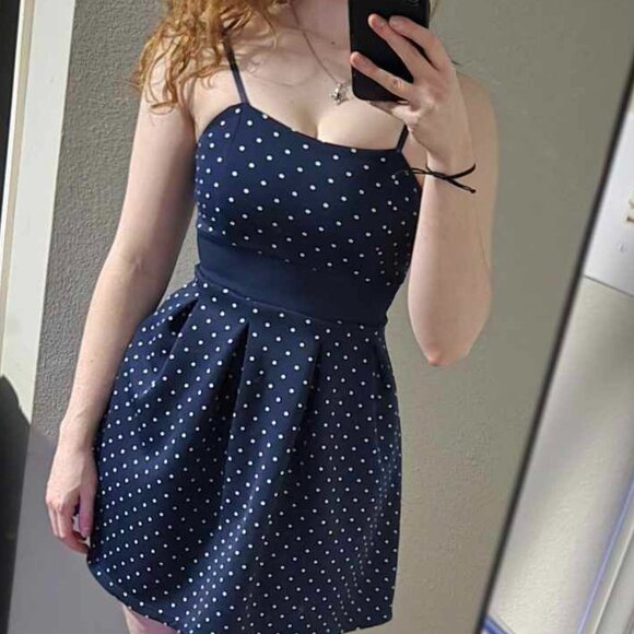 Polka Dot Blue Mini Dress - Picture 1 of 4
